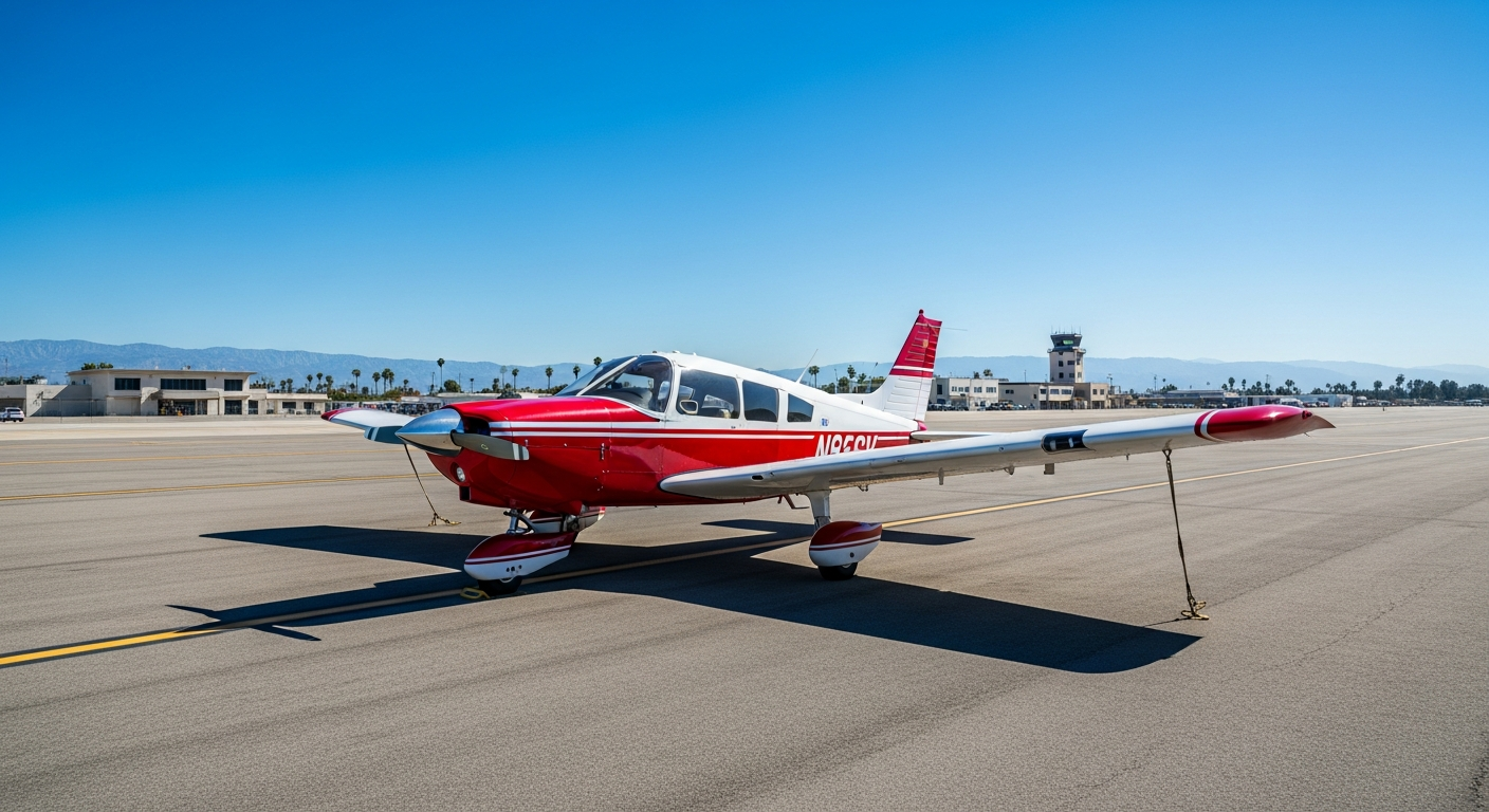 Piper Cherokee cockpit panel and instruments at Van Nuys Airport